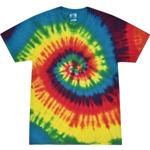Gildan Women Men Tie-Dye Cotton T-Shirt - Red, Yellow, Blue Swirl Size Large